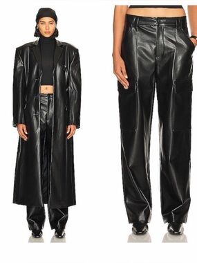 HELSA Black Faux Leather Cargo Pants